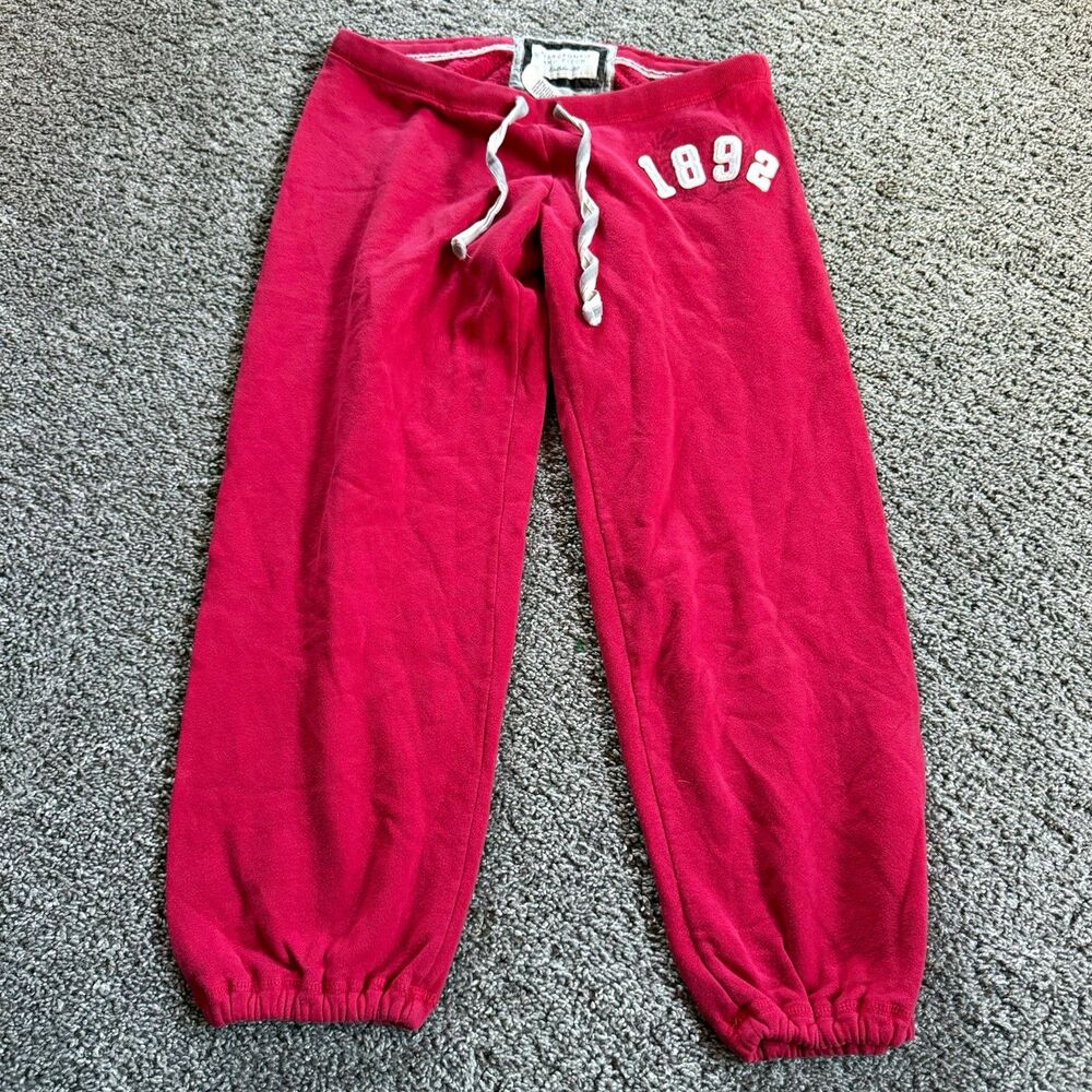 Abercrombie & Fitch Y2K Sweatpants Womens XS Burgundy 1892 Logo Fleece Joggers